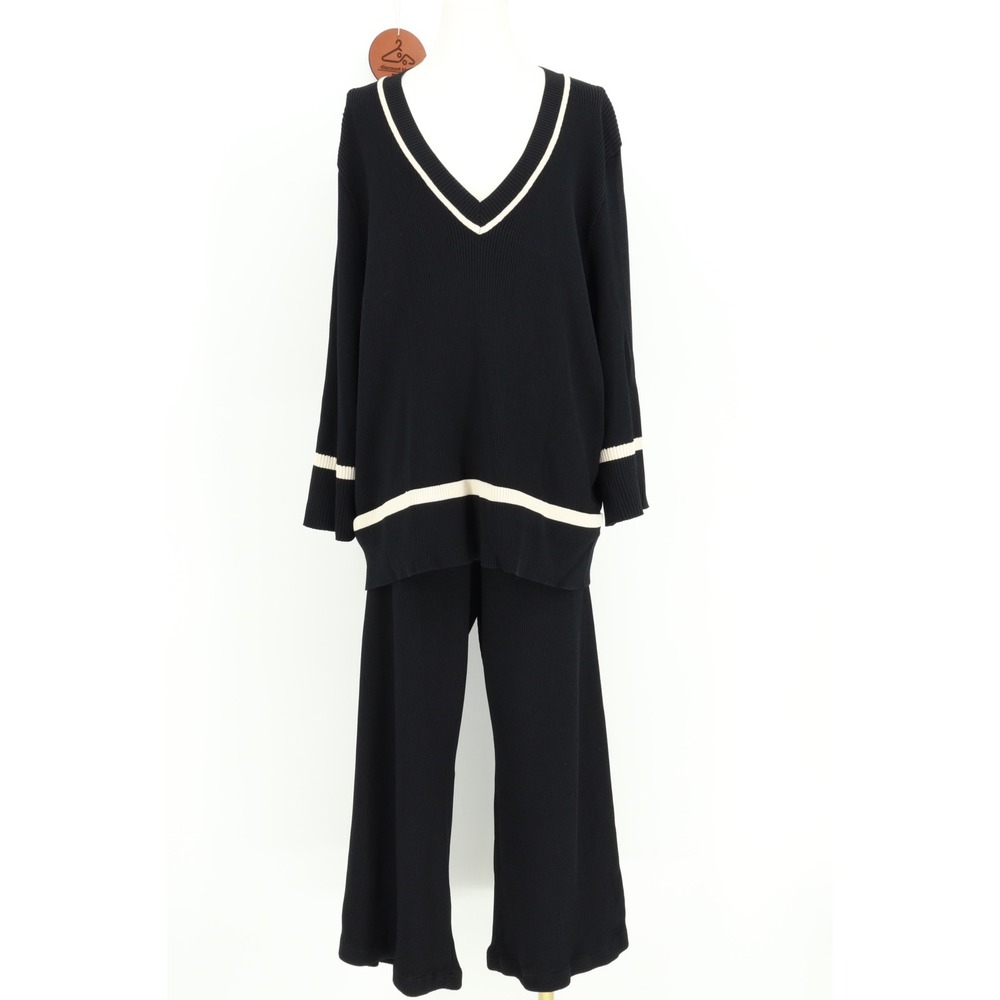 DISSH Elsie Knit Jumper Ribbed V-Neck Sweater Wide Leg Pants Set XL Quiet Luxury